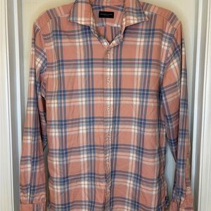 Proper Cloth Mens Medium Pink Blue Long Sleeve Plaid Button Up Flannel Shirt